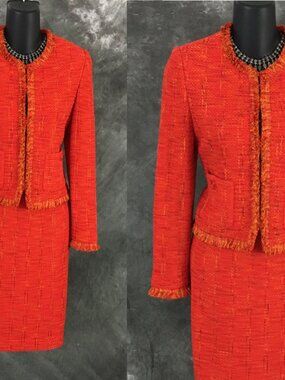 NWT NEW St John couture knit orange multi jacket skirt suit size 2